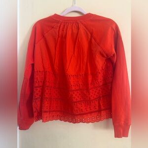 J. Crew Vibrant Orange-Red Lace-Back Sweatshirt, XS